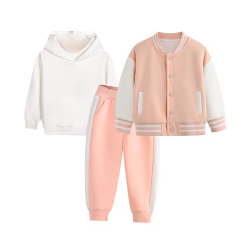 lFTEGUFKXS Kinder Mädchen Trainingsanzug Sportanzug Jogginganzug 3 Teilig Einfarbig Freizeitanzug Kapuzenpullover Sport Jogging Anzug Reißverschluss (s1,170) von lFTEGUFKXS
