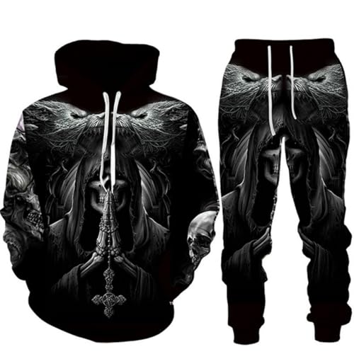 lFTEGUFKXS Schädel Sportanzug Gothic Trainingsanzug Set Herren Jogginganzug Hoodie Hose set (Jogginganzug9,M) von lFTEGUFKXS