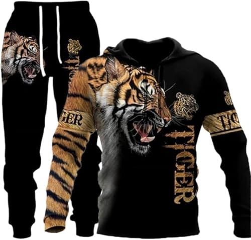 lFTEGUFKXS Tiger Jogginganzug Herren Löwe Tracksuit Oversized Trainingsanzug Hoodie Jogginghose Sportanzug (S19,S) von lFTEGUFKXS