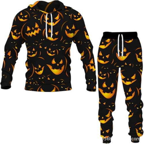 lFTEGUFKXS Unisex Christmas Totenkopf Jogginganzug Trainingsanzug Herren Pullover Jogger Set Herren Jogginganzug Pullover+Hose (s11,6XL) von lFTEGUFKXS