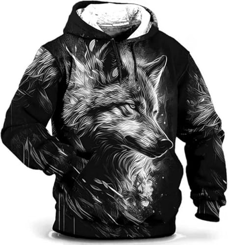 lFTEGUFKXS Unisex Wolf Hoodie Kapuzenpullover Langarm Lässig Mode Pullover Sweatshirt mit Taschen (wolf2,5XL) von lFTEGUFKXS
