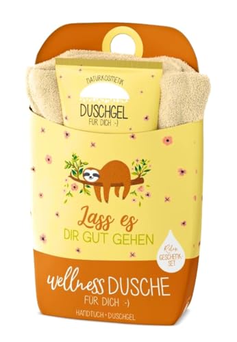 Wellness Geschenkset mit Duschgel und Handtuch, Faultier-Design, Naturkosmetik von la vida GmbH