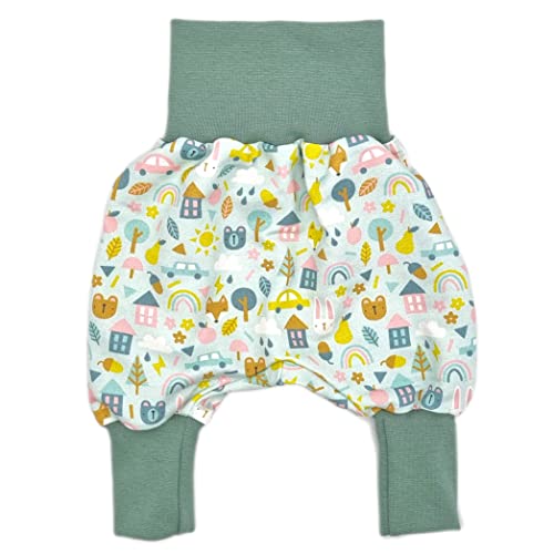 la.nunu Hose für Kinder - Ausflug Mint 50-56 - Kinderhose aus Baumwolle - Handarbeit - Baby Jungen Mädchen Pumphose Jogginghose Haremshose Mitwachshose von la.nunu