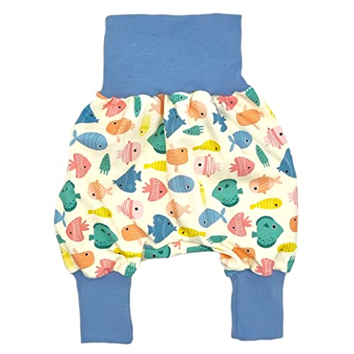 la.nunu Hose für Kinder - Bunte Fische 110-122 - Kinderhose aus Baumwolle - Handarbeit - Baby Jungen Mädchen Pumphose Jogginghose Haremshose Mitwachshose von la.nunu