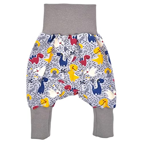 la.nunu Hose für Kinder - Dinosaurier Grau 62-68 - Kinderhose aus Baumwolle - Handarbeit - Baby Jungen Mädchen Pumphose Jogginghose Haremshose Mitwachshose von la.nunu