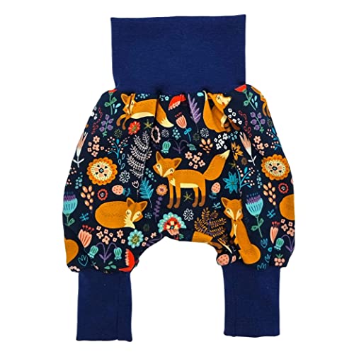 la.nunu Hose für Kinder - Füchse Dunkelblau 110-122 - Kinderhose aus Baumwolle - Handarbeit - Baby Jungen Mädchen Pumphose Jogginghose Haremshose Mitwachshose von la.nunu