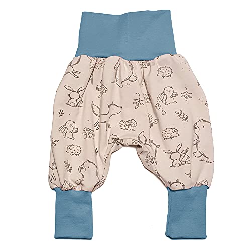 la.nunu Hose für Kinder - Waldfreunde Blau 86-92 - Kinderhose aus Baumwolle - Handarbeit - Baby Jungen Mädchen Pumphose Jogginghose Haremshose Mitwachshose von la.nunu