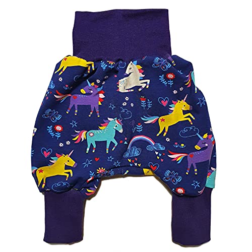 la.nunu Hose für Mädchen - Einhörner Bunt 86-92 - Kinderhose aus Baumwolle - Handarbeit - Baby Kinder Pumphose Jogger Jogginghose Haremshose Mitwachshose von la.nunu