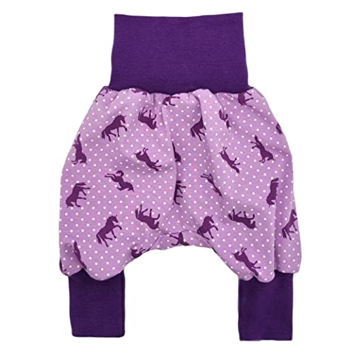 la.nunu Hose für Mädchen - Einhörner Lila 74-80 - Kinderhose aus Baumwolle - Handarbeit - Baby Kinder Pumphose Jogger Jogginghose Haremshose Mitwachshose von la.nunu