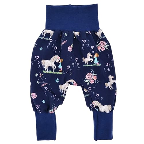 la.nunu Hose für Mädchen - Pferdeliebe Blau 86-92 - Kinderhose aus Baumwolle - Handarbeit - Baby Kinder Pumphose Jogger Jogginghose Haremshose Mitwachshose von la.nunu