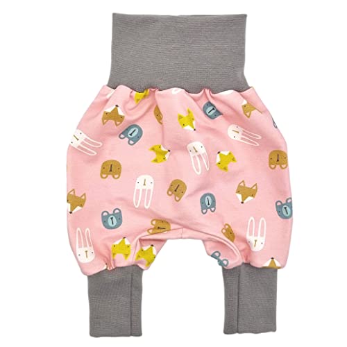 la.nunu Hose für Mädchen - Tierköpfe Rosa 74-80 - Kinderhose aus Baumwolle - Handarbeit - Baby Kinder Pumphose Jogger Jogginghose Haremshose Mitwachshose von la.nunu