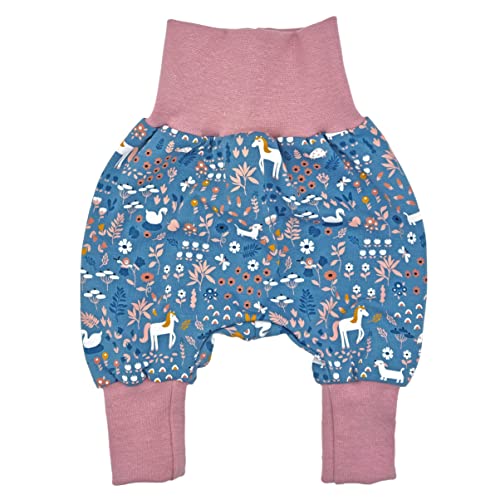 la.nunu Hose für Mädchen - Tierwiese Rosa 50-56 - Kinderhose aus Baumwolle - Handarbeit - Baby Kinder Pumphose Jogger Jogginghose Haremshose Mitwachshose von la.nunu