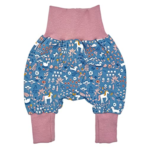 la.nunu Hose für Mädchen - Tierwiese Rosa 98-104 - Kinderhose aus Baumwolle - Handarbeit - Baby Kinder Pumphose Jogger Jogginghose Haremshose Mitwachshose von la.nunu