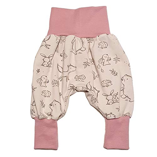 la.nunu Hose für Mädchen - Waldfreunde Rosa 62-68 - Kinderhose aus Baumwolle - Handarbeit - Baby Kinder Pumphose Jogger Jogginghose Haremshose Mitwachshose von la.nunu