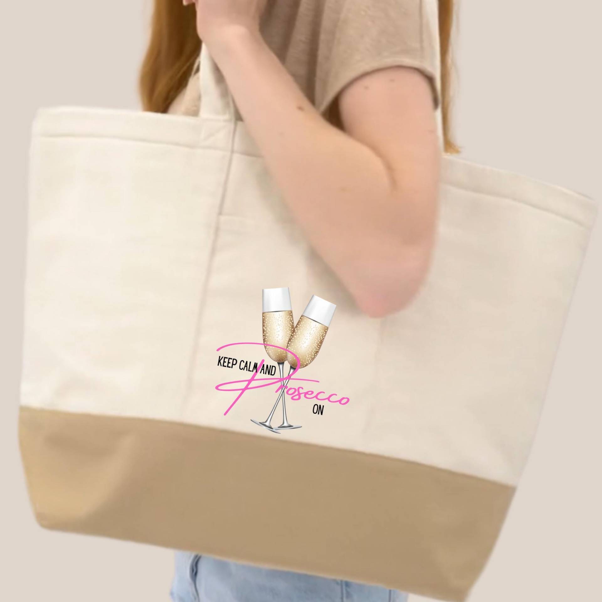 Einkaufs - Und Kühltasche, Mit Reißverschluss, Baumwolle, Cool Bag, Prosecco, Freundinnen, Sommer, Mädels, Strandtasche von laLindasbusiness