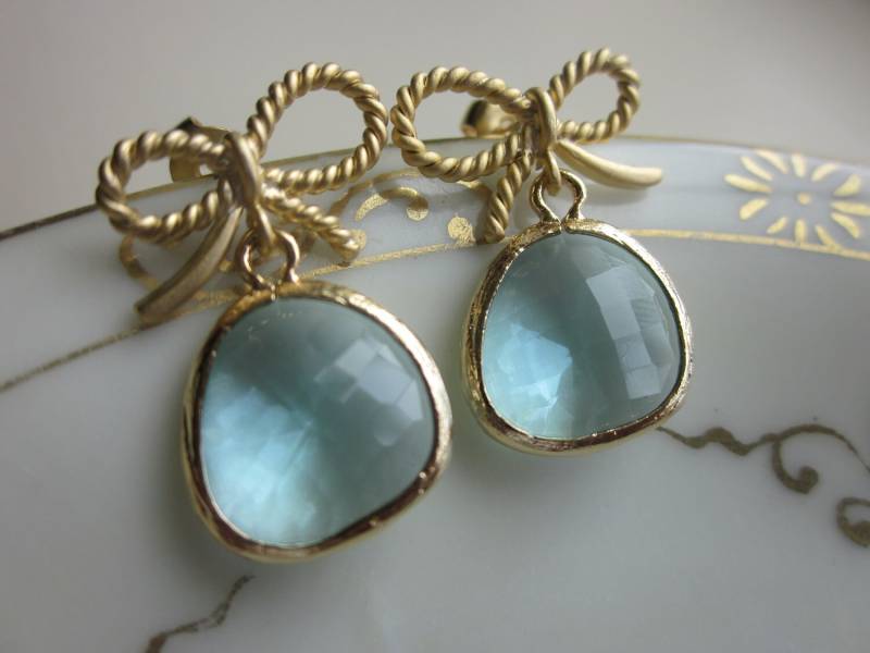 Aquamarin Ohrringe Gold Bogen Band Stud - Brautjungfer Hochzeit Valentinstag Geschenk von laalee