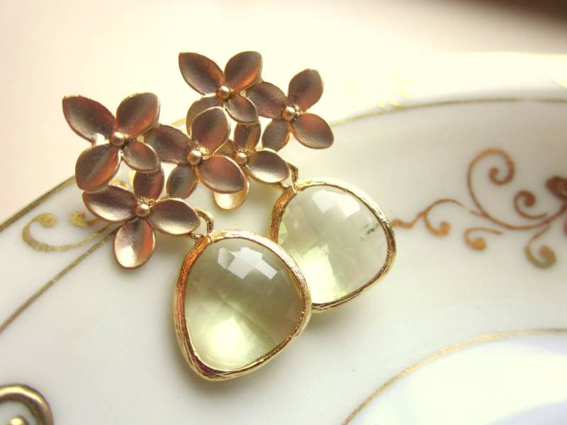 Citrin Ohrringe Gelb Gold Kirschblüten - Sterling Silber Beiträge Brautjungfer Braut Hochzeitsschmuck von laalee