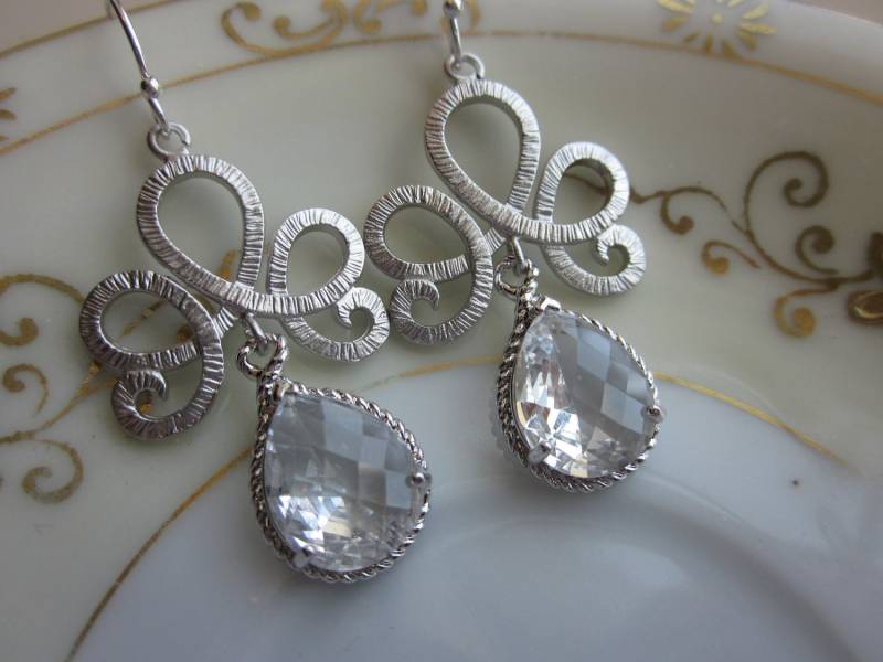 Crystal Clear Ohrringe Silber Tiara Anschlüsse - Brautjungfer Braut Hochzeit von laalee