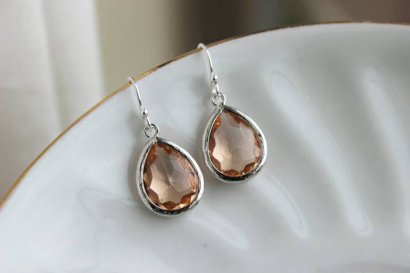 Erröten Champagner Ohrringe Silber Pfirsich Teardrop Schmuck - Rosa Brautjungfer Braut Blush Hochzeit von laalee