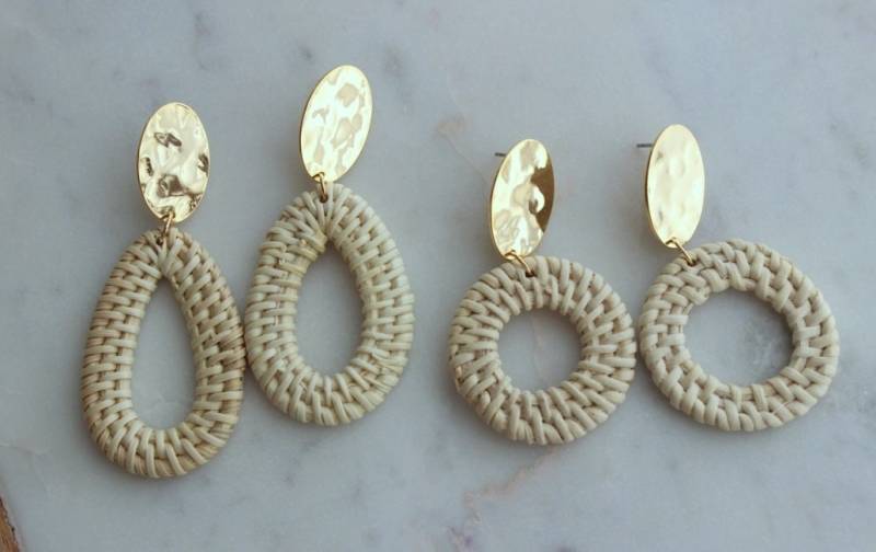 Gold Stroh Ohrringe, Rattan Jewelry, Schmuck, Boho Statement-Ohrringe, Woven Ohrringe von laalee