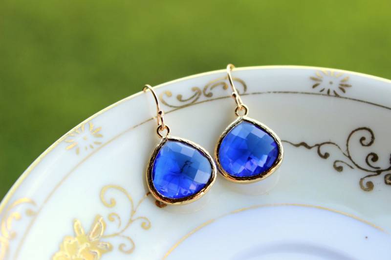 Große Blaue Kobalt Ohrringe Gold-Anhänger - Kobaltblau Hochzeitsohrringe Braut Brautjungfer Schmuck Hochzeit von laalee