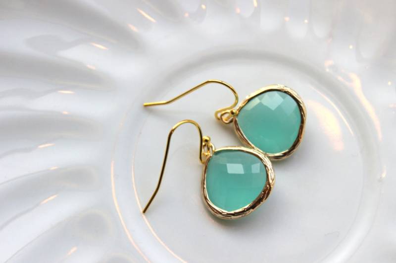 Ohrringe Gold Große Aqua Mint Blau Schmuck - Brautjungfer Ohrringe, Hochzeit Geschenk Hochzeitsschmuck von laalee