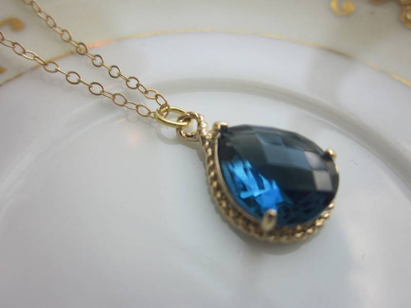 Saphir Halskette Navy Blau Gold Tropfen Schmuck - 14K Filled Kette Brautjungfer Hochzeitsschmuck Valentinstag Geschenk von laalee