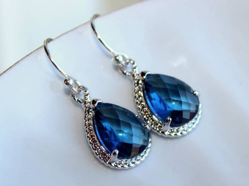 Saphir Navy Blau Teardrop Silber Schmuck - Blau Brautjungfer Ohrringe Braut Hochzeitsohrringe von laalee