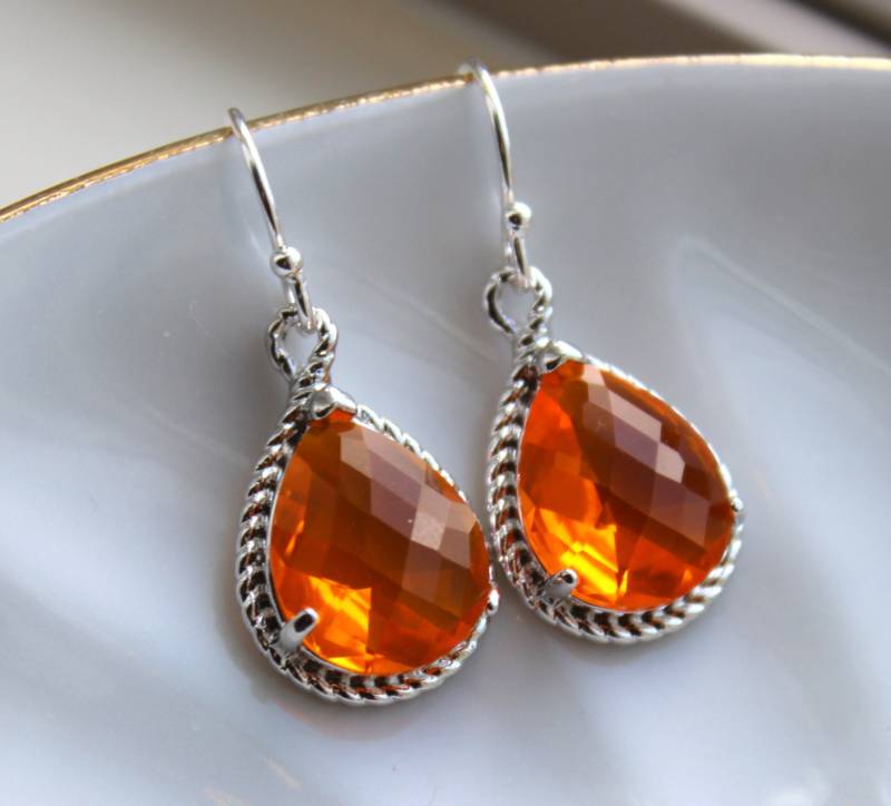 Silber Gebrannte Orange Ohrringe Bernstein Schmuck - Mandarine Brautjungfer Ohrringe, Hochzeit Hochzeitsschmuck von laalee