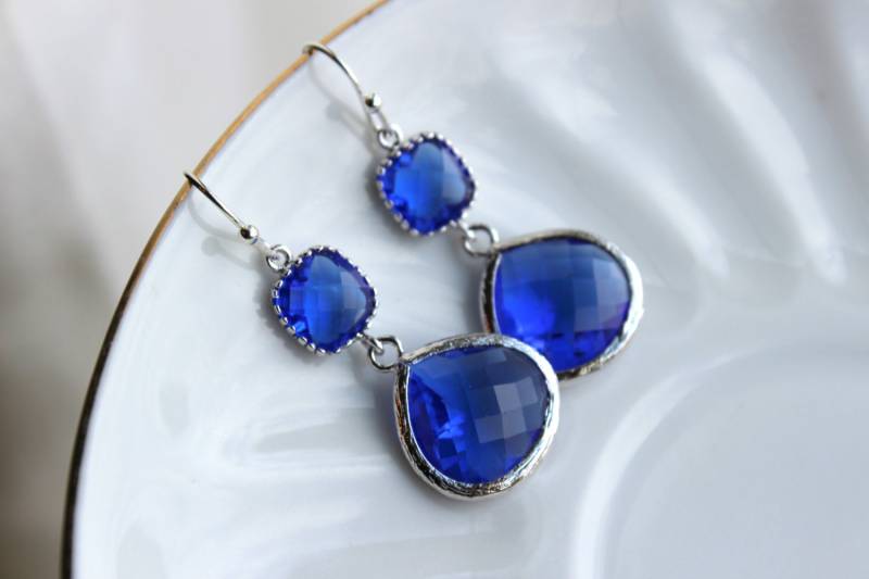 Silber Große Kobalt Blau Ohrringe Electric Blue Schmuck - 4. Juli Brautjungfern Etwas Blaue Hochzeit von laalee