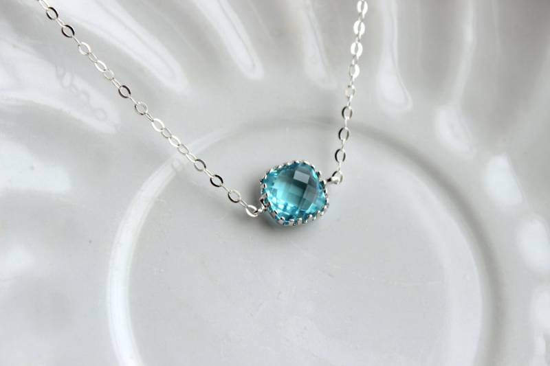 Zierliche Aquamarin Blau Halskette Sterling Silber Kette - Anhänger Aqua Brautjungfer Hochzeit Schmuck Geschenk Unter 25 von laalee
