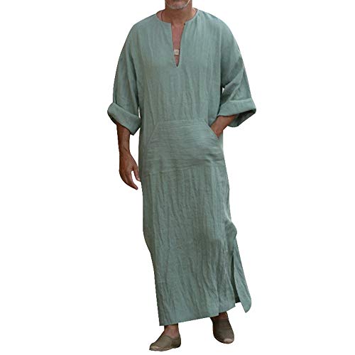 laamei Herren Kaftan Robes Ethnische Roben Baumwolle Leinen V-Ausschnitt Arab Nachtwäsche Indian Muslim Herrenhemd Lange Bademäntel Morgenmäntel von laamei
