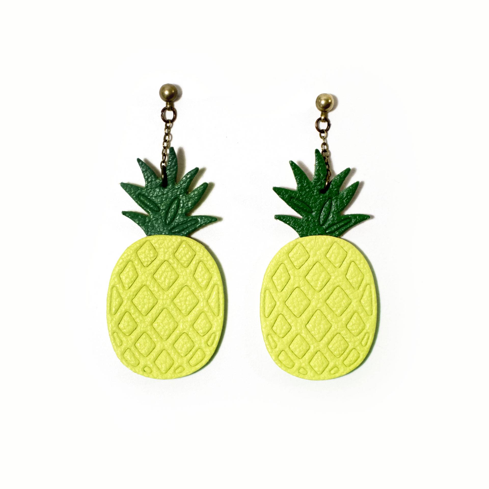 "Ananas" Gelb Und Grün Leder Ohrringe Handgefertigt von labananejauneshop