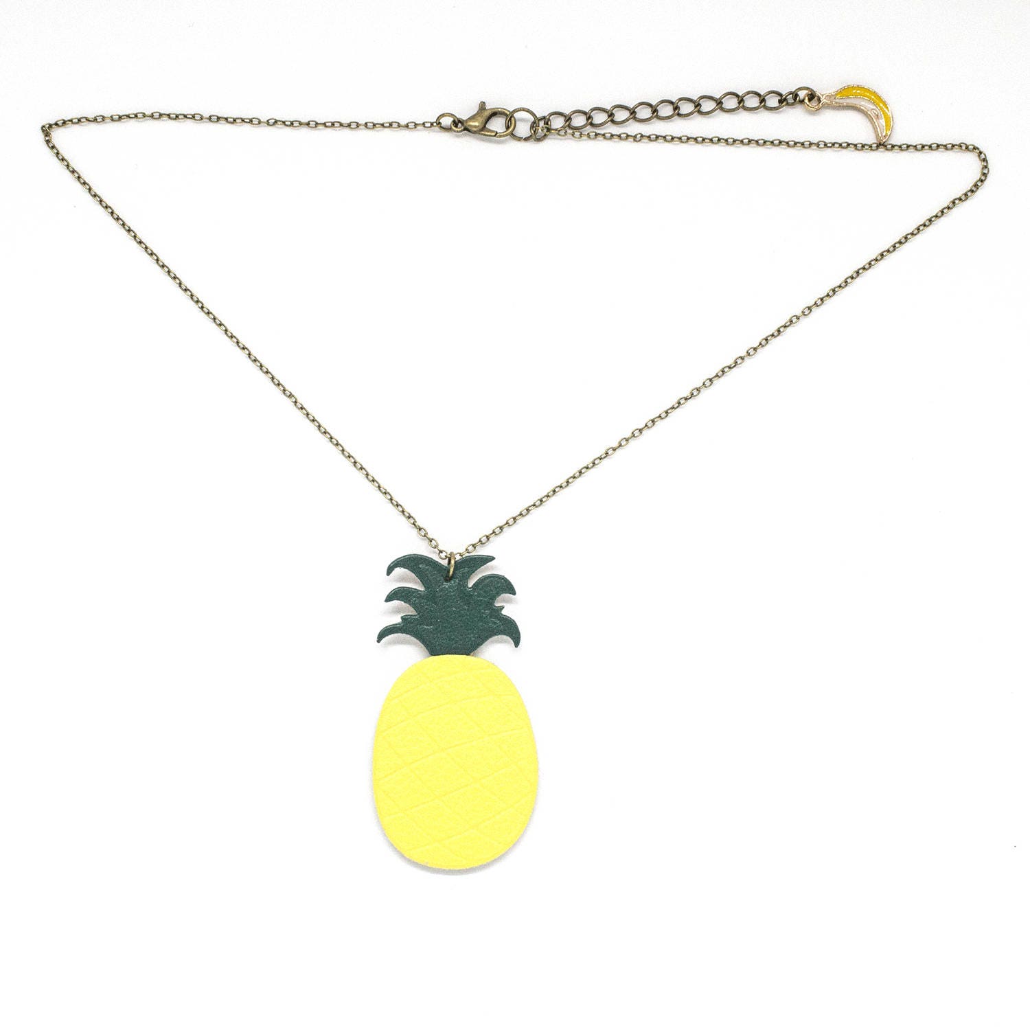 Ananas "The Pineapple" Gelb Und Grün Leder Halskette Handgemacht von labananejauneshop