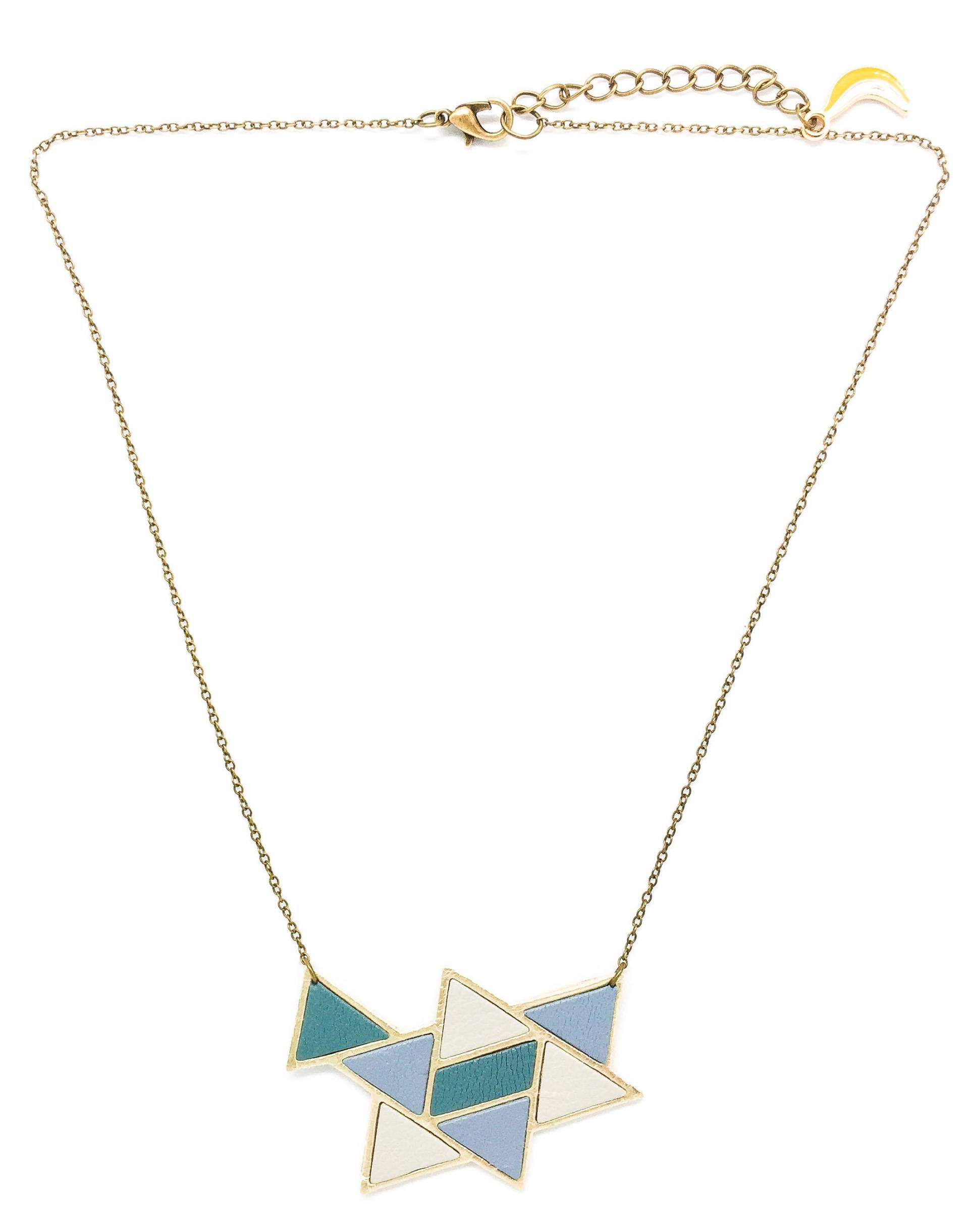 "Delta-Origami" Türkis Lederhalsband, Blau-Grau Grau Blau Und Golden Hand Gemacht von labananejauneshop