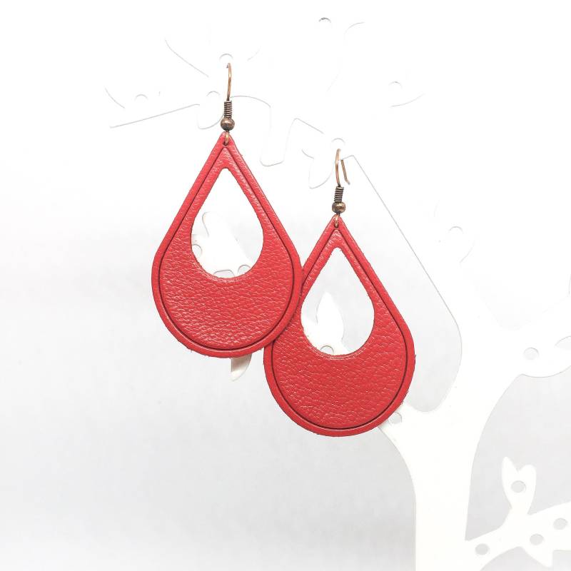 "Die Drops" Rot Orange Gemacht Hand Leder Ohrringe von labananejauneshop
