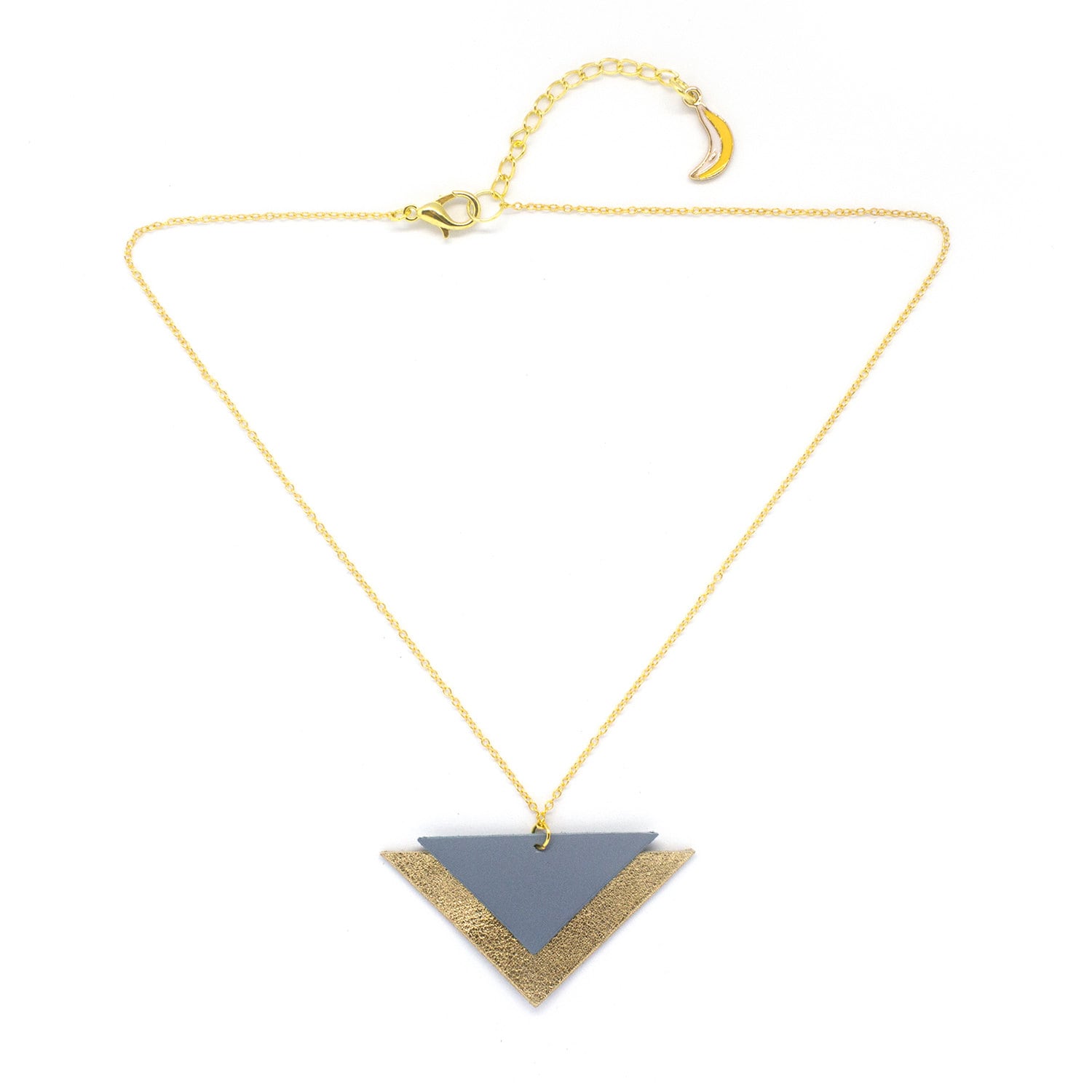 Handgemachte Halskette Leder Dreiecke "Art Deco" Gold Und Blau von labananejauneshop