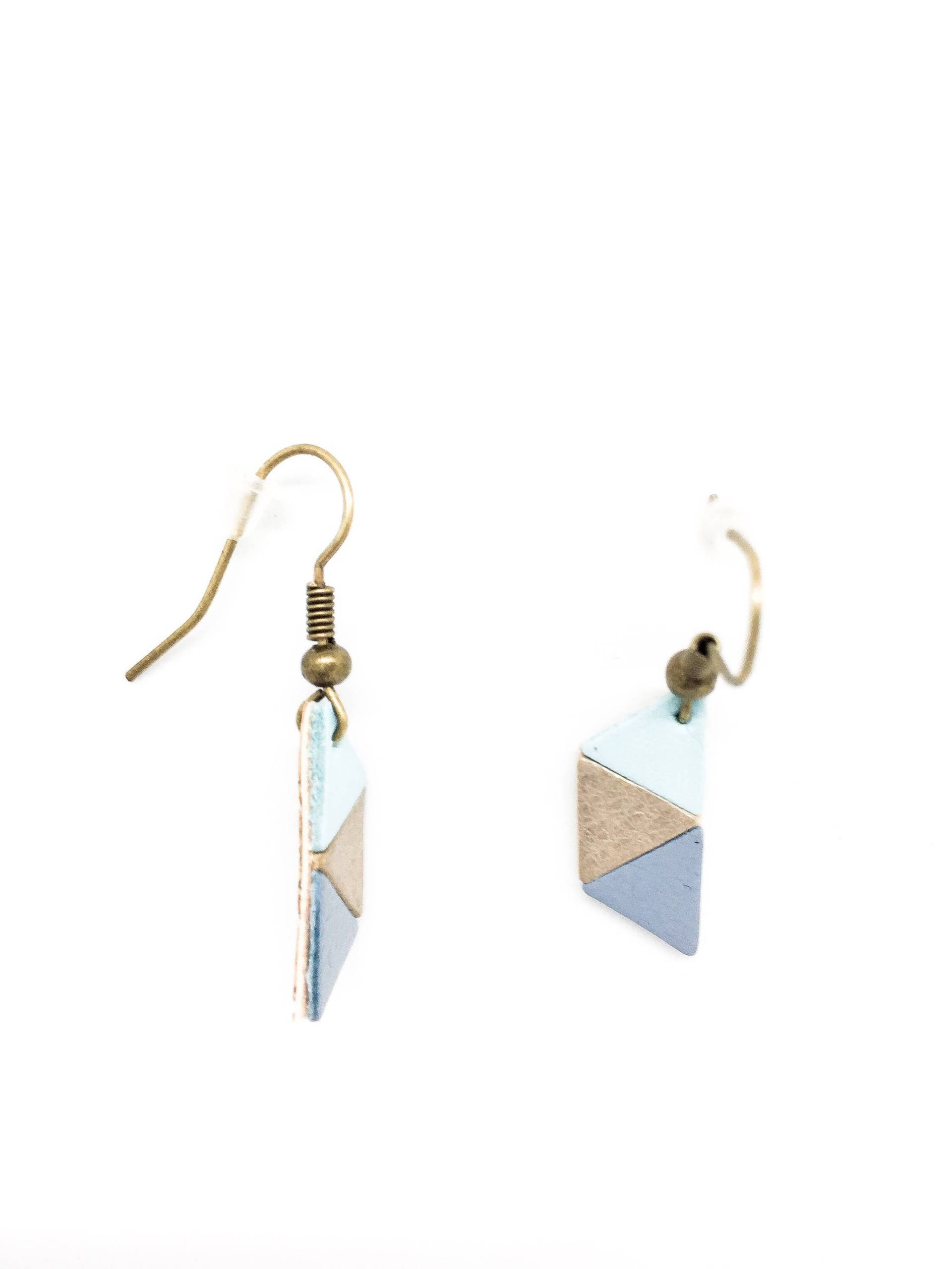 Ohrring "Trapeze" Leder Licht Blau, Gold Und Blau-Grau Handgefertigt von labananejauneshop