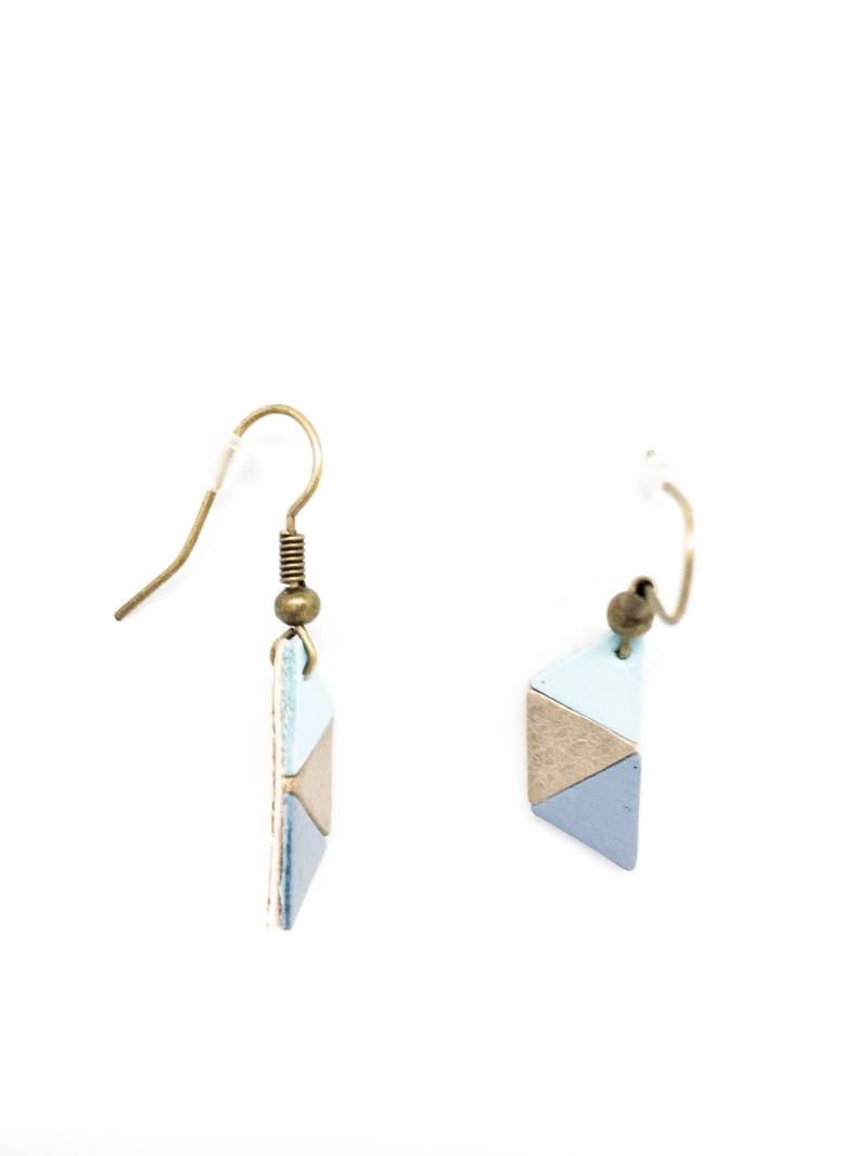 Ohrring "Trapeze" Leder Licht Blau, Gold Und Blau-Grau Handgefertigt von labananejauneshop
