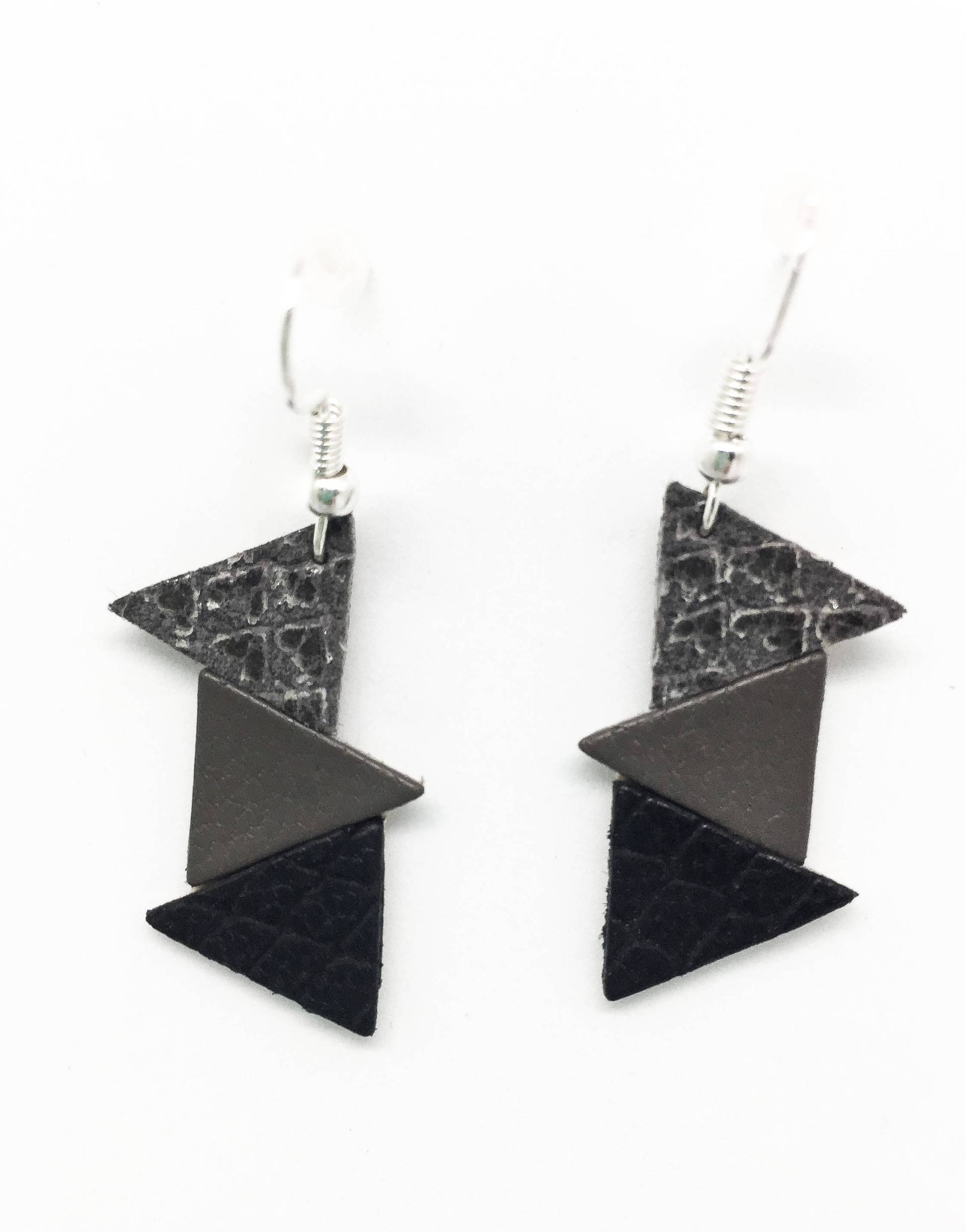 Ohrringe "The Deltas Origami" Grau Und Schwarz Handgefertigt von labananejauneshop