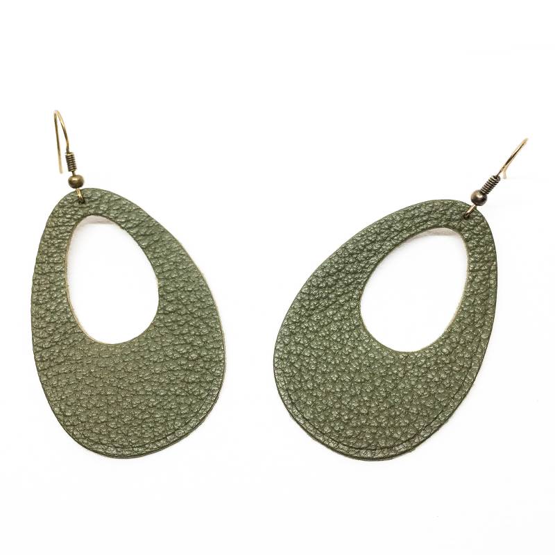 Ohrringe "The Eggy" Khaki Leder Handgefertigt von labananejauneshop