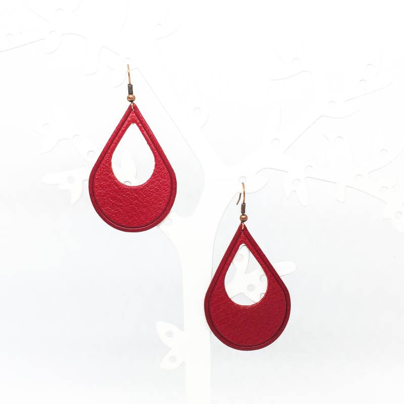 Ohrringe "Tropfen Der" Kirsche Rot Leder Handgefertigt von labananejauneshop