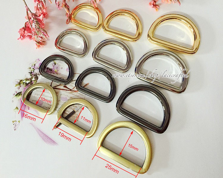 10 Stück 1, 6 cm 1, 9 2, 5 Splitter Gebürstetem Messing Rotguss Goldene Tasche Geldbörse Flache D-Ringe D Schnallen von lacecrafted