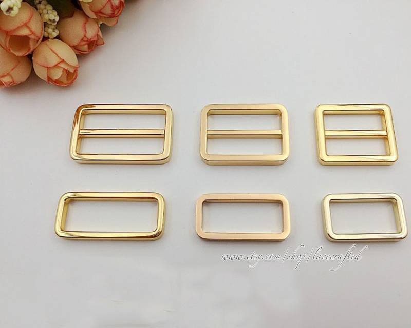 10 Stück 25mm 32mm 38mm Goldene Versteller Rechteck Schieber Riemenspanner Split Schleifenringe Bügelring Geldbörse Ring Metallring von lacecrafted