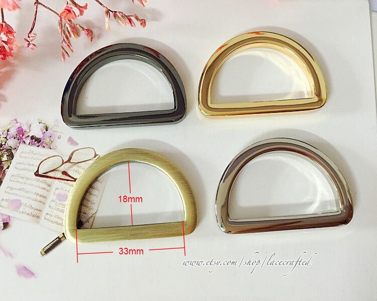 10 Stück 3, 3 cm Splitter Gebürstetem Messing Rotguss Goldene Tasche Geldbörse Flache D-Ringe D Schnallen von lacecrafted