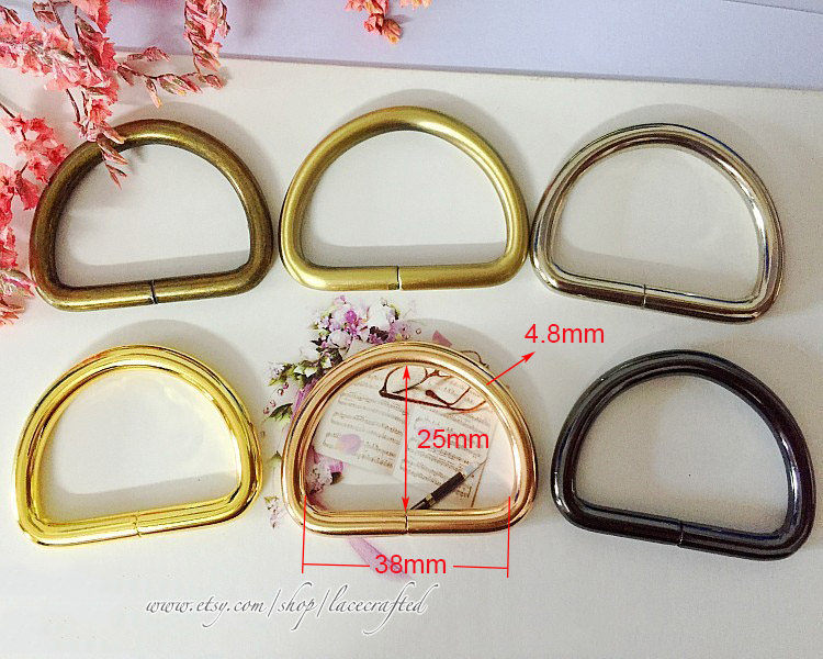 10 Stück 3.8cm/1.5 Zoll | Innendurchmesser Bronze Splitter Gebürstetem Messing Rotguss Licht Golden Tasche Geldbörse D-Ringe Schnallen von lacecrafted