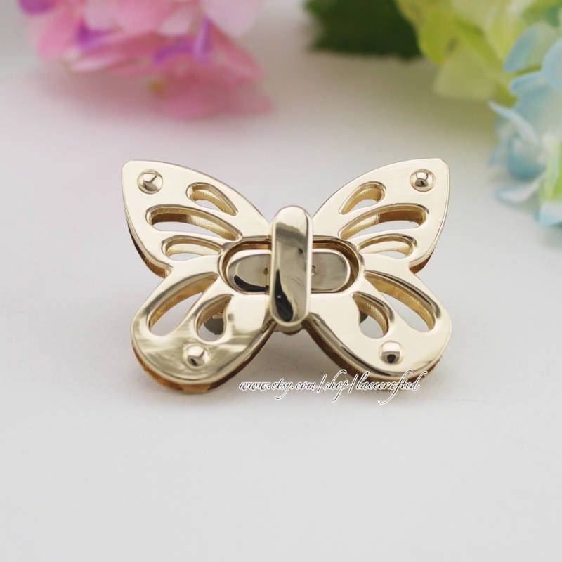 2Set 3.5x5cm Verschluss Der Tasche Handtasche Twist Lock Drehen Tote Buch Clutch Schultertasche Licht Golden Metall Schmetterling von lacecrafted