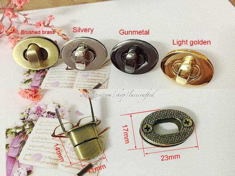 5Ersets 2, 3x1, 7cm Gebürstet Messing Silberfarben Hell Golden Geldbörse Twist Lock Verschluss Oval Drehverschluss Tasche von lacecrafted