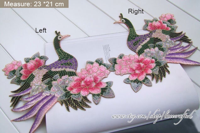 Vintage Style Pfau Pfingstrose Applikation Eisen Auf Patch Floral Aufnäher Verschiedene Farben von lacecrafted