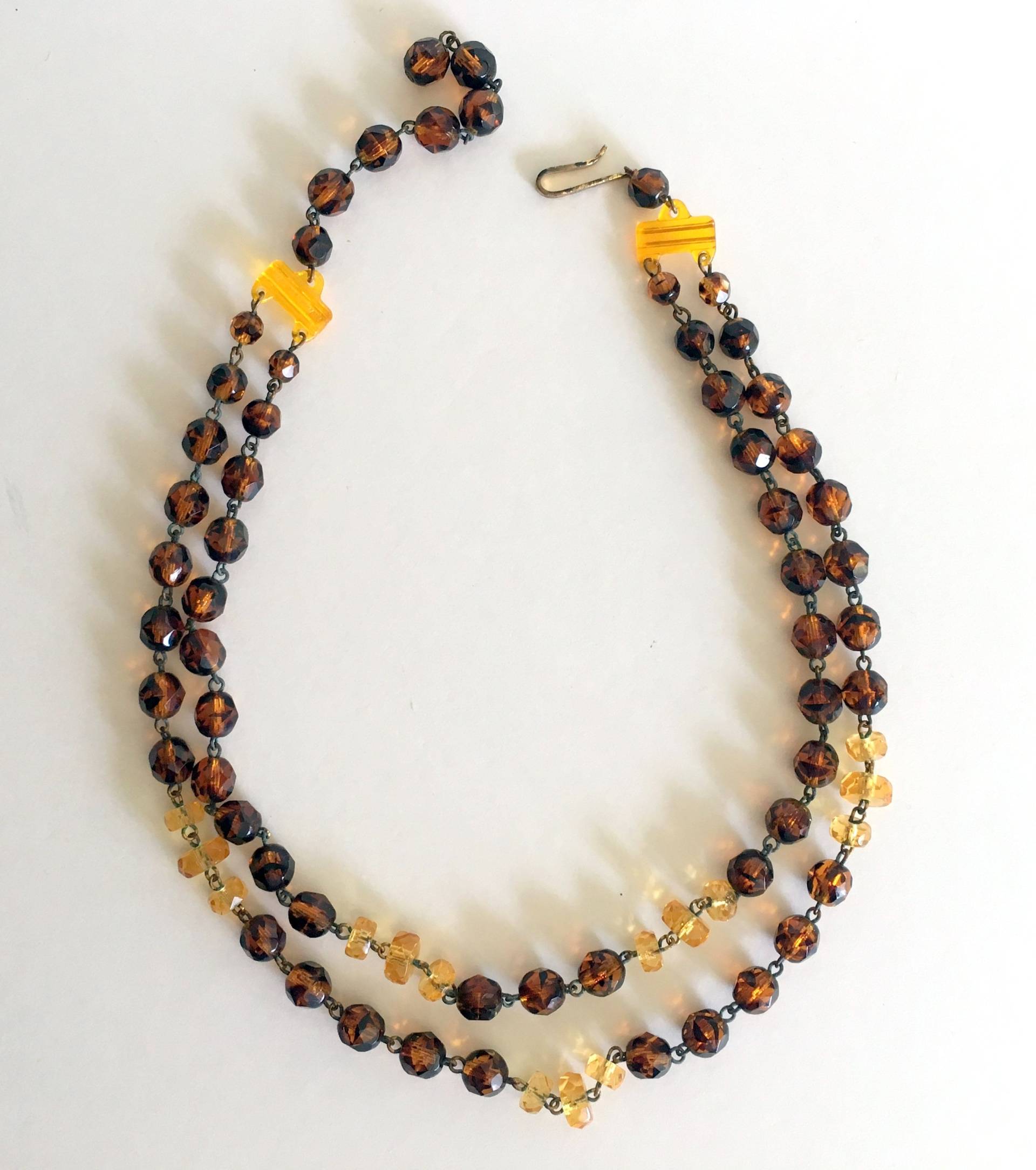 1930 Deutschland Schmuck/Facettierte Glasperlenkette Vorkriegsdeutschland 2 Strang Perlen Gemischte Erdtöne Multi Halskette Kostenloser Versand von lacecurtainvintage